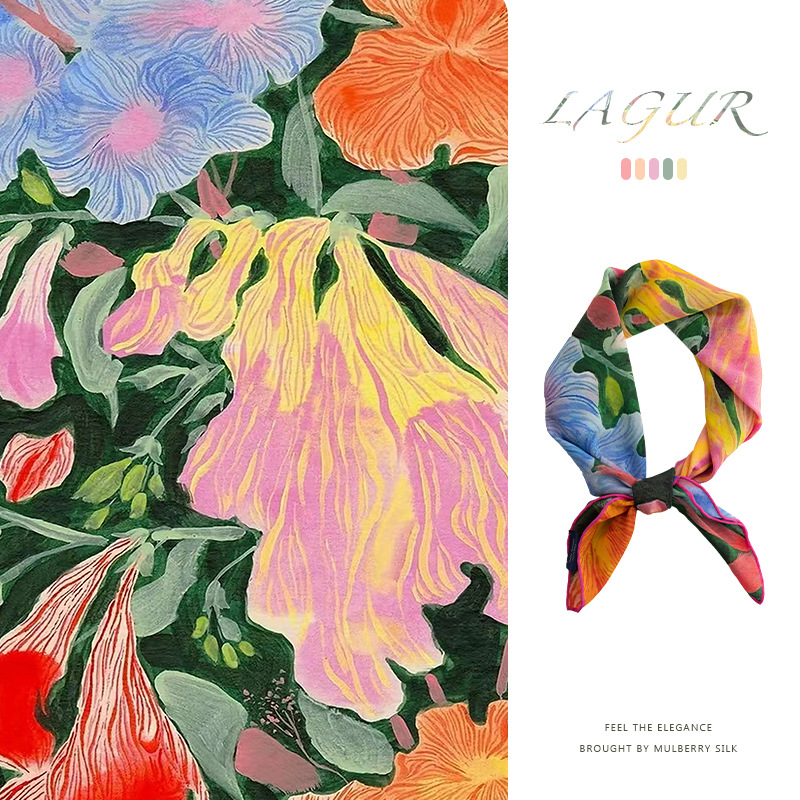 Копринен квадратен шал с оригинален дизайн, 100% коприна, печат, есен