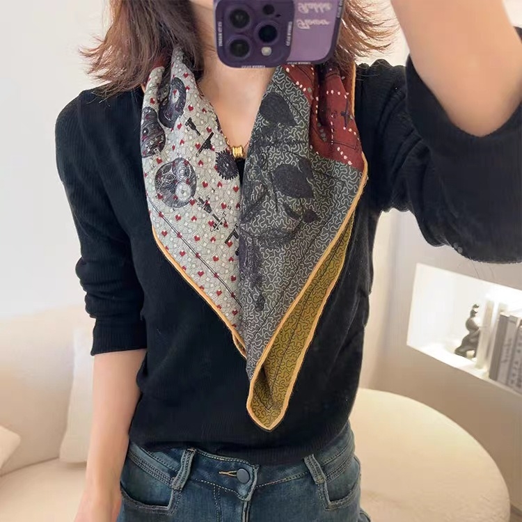 Selyem-gyapjú négyszögletes sál téli stílus, összefonott kötés, nyomtatott dizájn, személyes trend