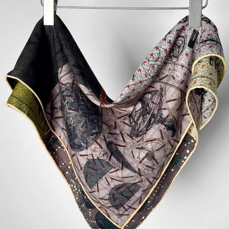 Selyem-gyapjú négyszögletes sál téli stílus, összefonott kötés, nyomtatott dizájn, személyes trend