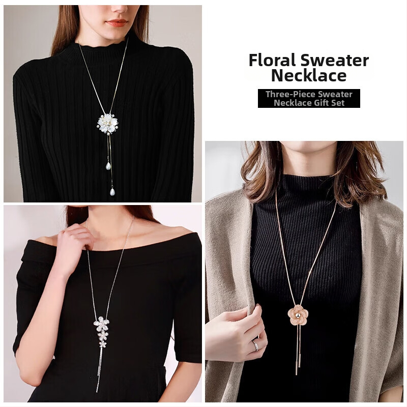 Vintažas džempera kaklarota ar ziedu kulonu, leģēts sakausējums, kastītes tipa ķēde