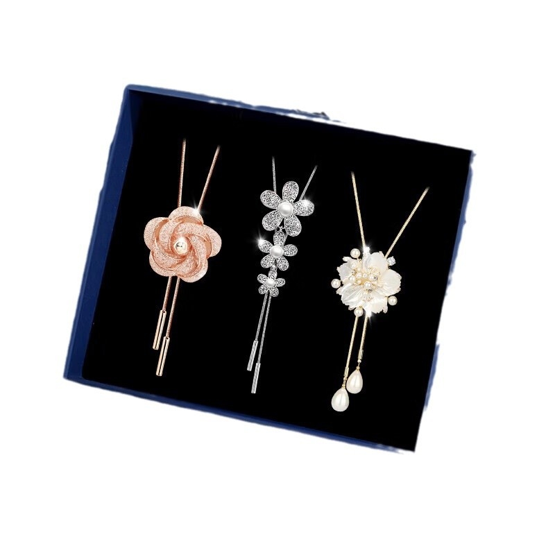 Vintažas džempera kaklarota ar ziedu kulonu, leģēts sakausējums, kastītes tipa ķēde