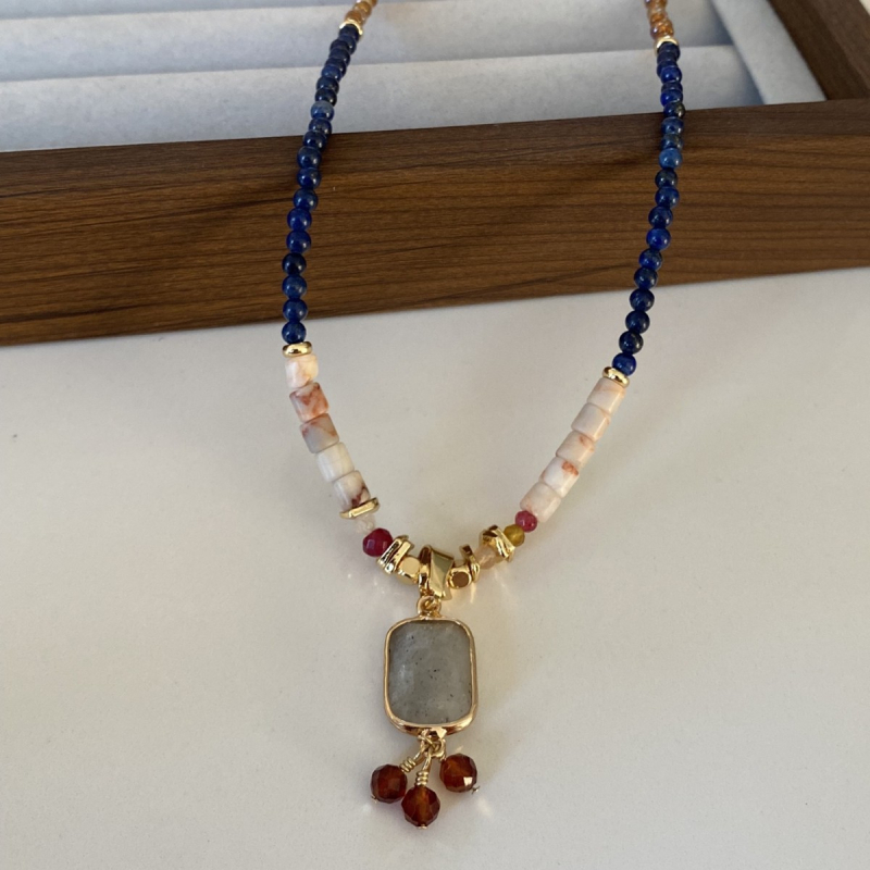 Colier din mărgele, cu lanț de mână, montură cu pietre mixte, stil chinezesc, greutate 20 g