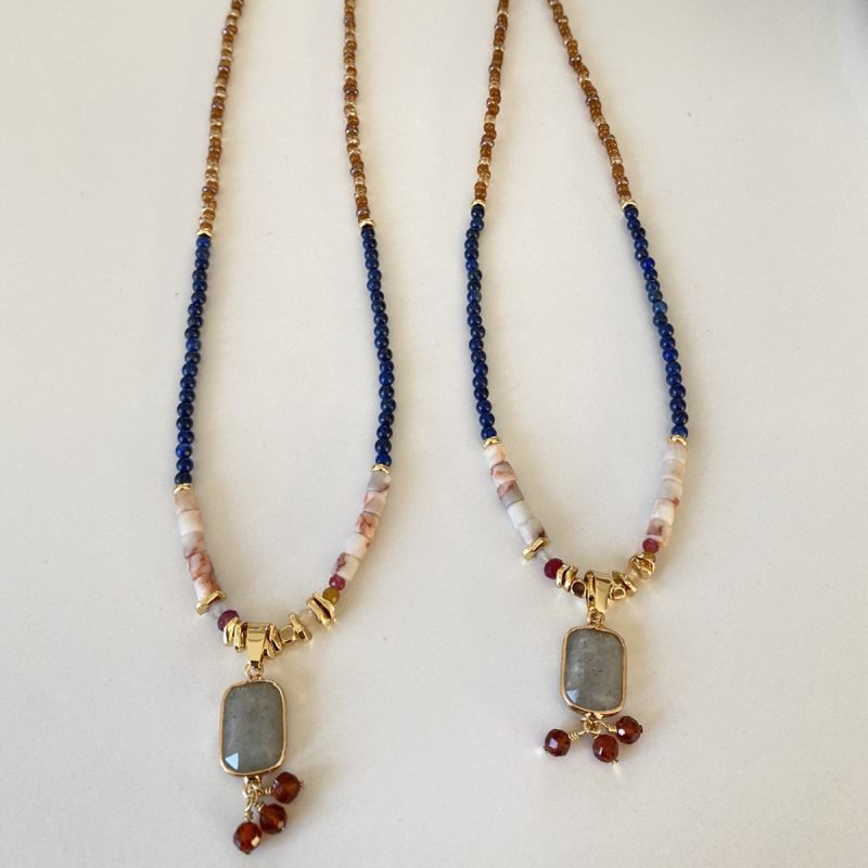 Colier din mărgele, cu lanț de mână, montură cu pietre mixte, stil chinezesc, greutate 20 g