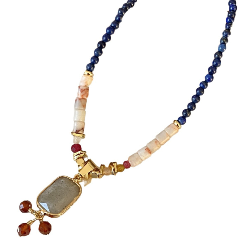 Colier din mărgele, cu lanț de mână, montură cu pietre mixte, stil chinezesc, greutate 20 g