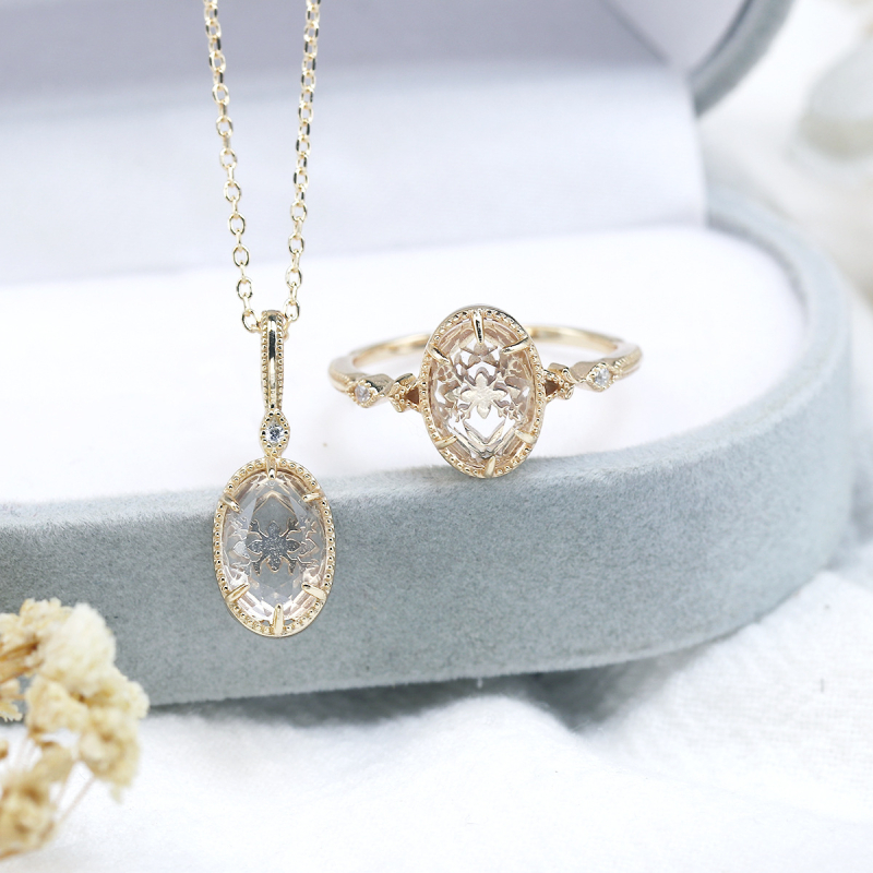 Gyűrű hópehely és geometriai formákkal, beépített kristályokkal, ezüst 925, retro művészi stílus