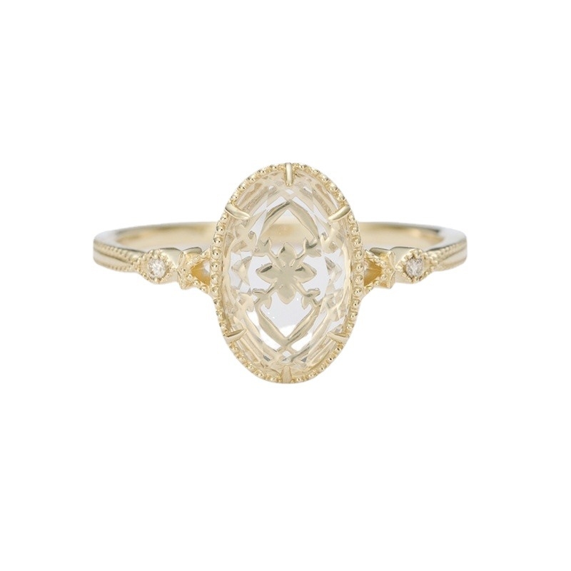 Gyűrű hópehely és geometriai formákkal, beépített kristályokkal, ezüst 925, retro művészi stílus