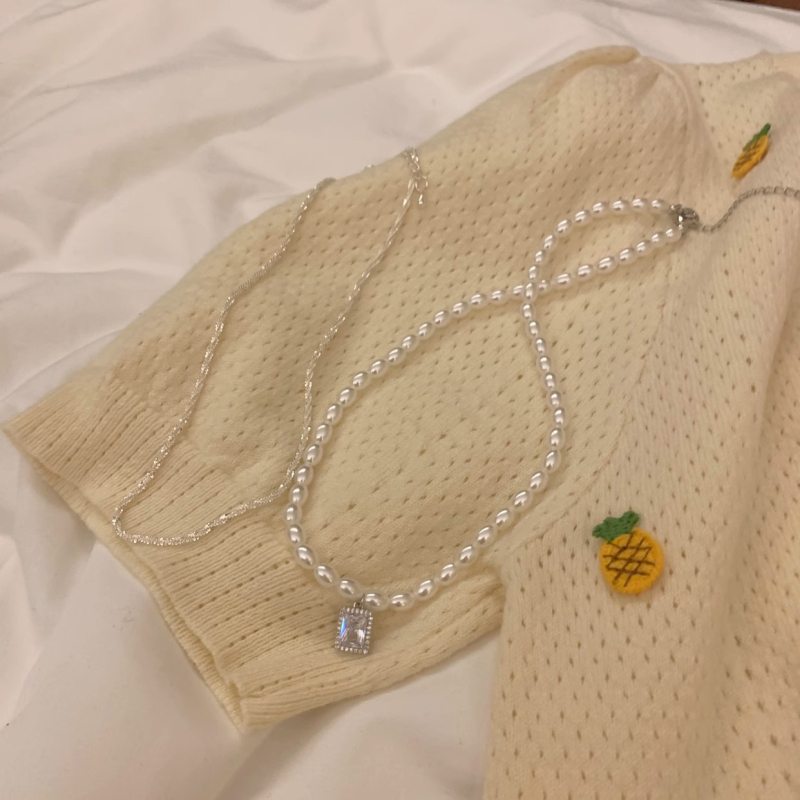 Colier din cristal artificial, pandantiv în formă de fundă, lanț tip doamnă, origine Yiwu, stil proaspăt și dulce, primăvara 2025