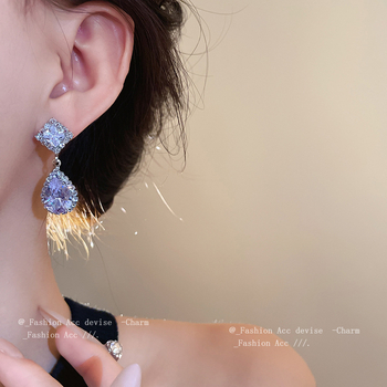 Cirkón csepp fülbevaló és nyaklánc szett, kulcscsont-lánccal, könnyed luxus stílusú esküvői ékszer nőknek