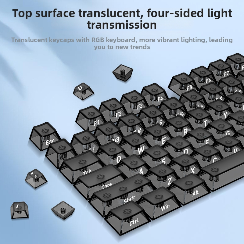 Readson Priehľadné PC keycaps pre mechanickú klávesnicu s UV tlačou, predná brúska, štyri strany vysoká priehľadnosť, RGB podsvietenie