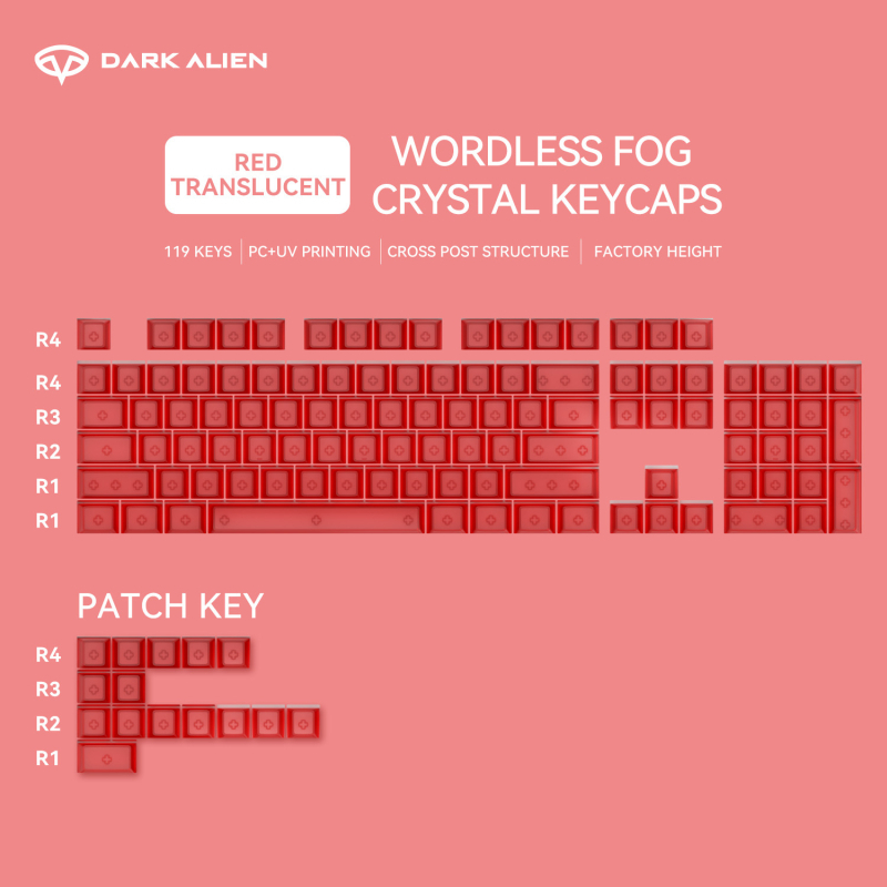 Readson Caurspīdīgi PC taustiņu vāciņi mehāniskajai tastatūrai ar UV drukāšanu, priekšējā smilšgrābšana, četrpusēja augsta caurspīdīgums, RGB apgaismojums