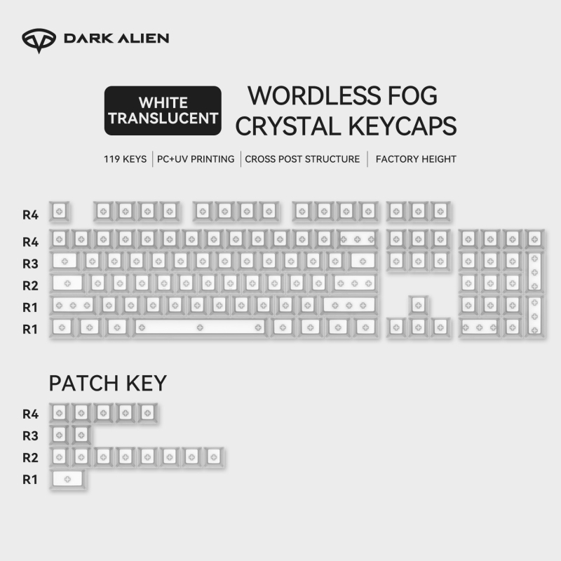 Readson Caurspīdīgi PC taustiņu vāciņi mehāniskajai tastatūrai ar UV drukāšanu, priekšējā smilšgrābšana, četrpusēja augsta caurspīdīgums, RGB apgaismojums