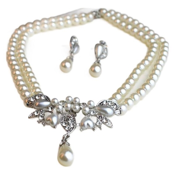Set colier și cercei cu perle – Perle artificiale, electroplating, șir de perle, pandant din aliaj, stil coreean, proaspăt și dulce