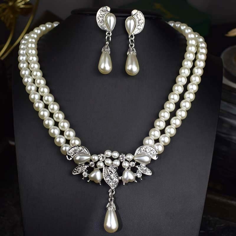 Set colier și cercei cu perle – Perle artificiale, electroplating, șir de perle, pandant din aliaj, stil coreean, proaspăt și dulce