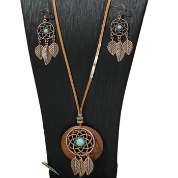Σετ κοσμημάτων: σκουλαρίκια και κολιέ με θέμα dream catcher, μποέμ στυλ, με μοτίβο ιστού αράχνης; υλικά: ψευδάργυρος κράμα; υλικό κρεμαστού: κράμα; τύπος αλυσίδας: κανονική αλυσίδα; φινίρισμα: ηλεκτροπλατίωση