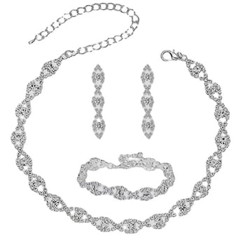 Colier și set de trei piese cu design geometric, lanț clavicular, ansamblu multistrat, pietre strălucitoare