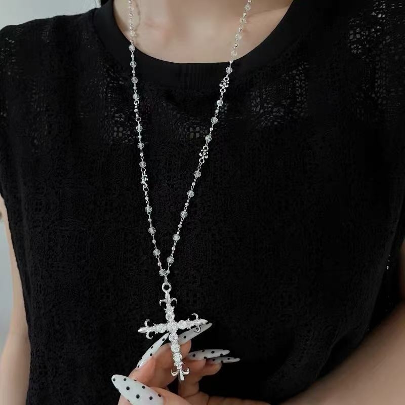 Colier cu mărgele în formă de cruce, aliaj placat electrochimic, stil dulce și răcoros, origine Yiwu, toamna 2025