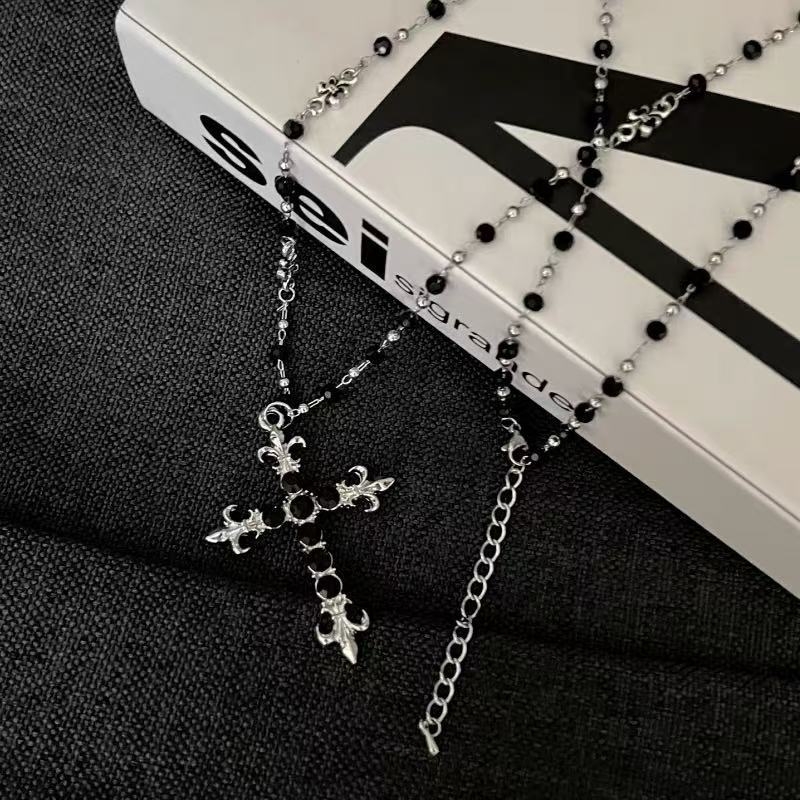 Colier cu mărgele în formă de cruce, aliaj placat electrochimic, stil dulce și răcoros, origine Yiwu, toamna 2025