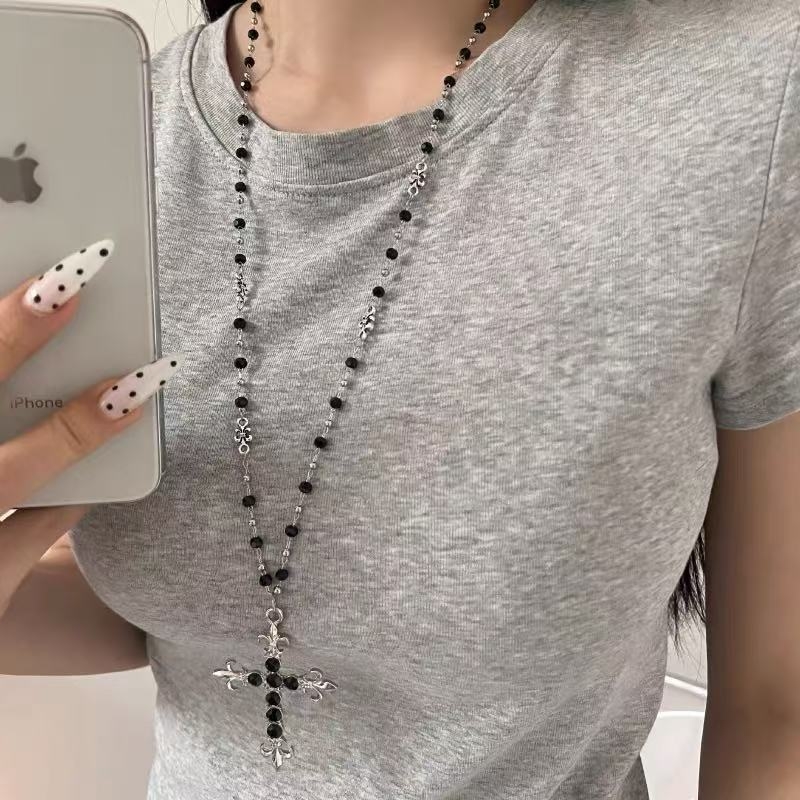 Colier cu mărgele în formă de cruce, aliaj placat electrochimic, stil dulce și răcoros, origine Yiwu, toamna 2025