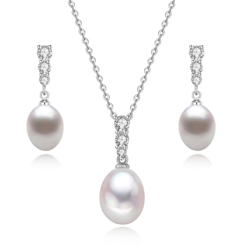 Set colier și cercei cu perle artificiale, lanț în formă de O, pandantive inimă, lacrimă și clopot