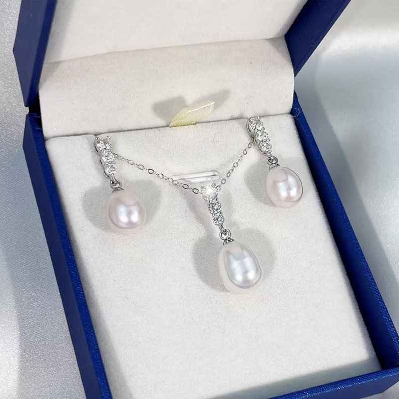 Set colier și cercei cu perle artificiale, lanț în formă de O, pandantive inimă, lacrimă și clopot