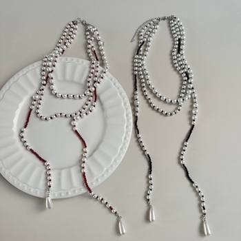 Colier din perle artificiale cu pandantiv picătură și ciucure, lucrat manual, multistrat, design geometric, Shang niu