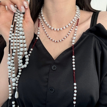 Colier din perle artificiale cu pandantiv picătură și ciucure, lucrat manual, multistrat, design geometric, Shang niu