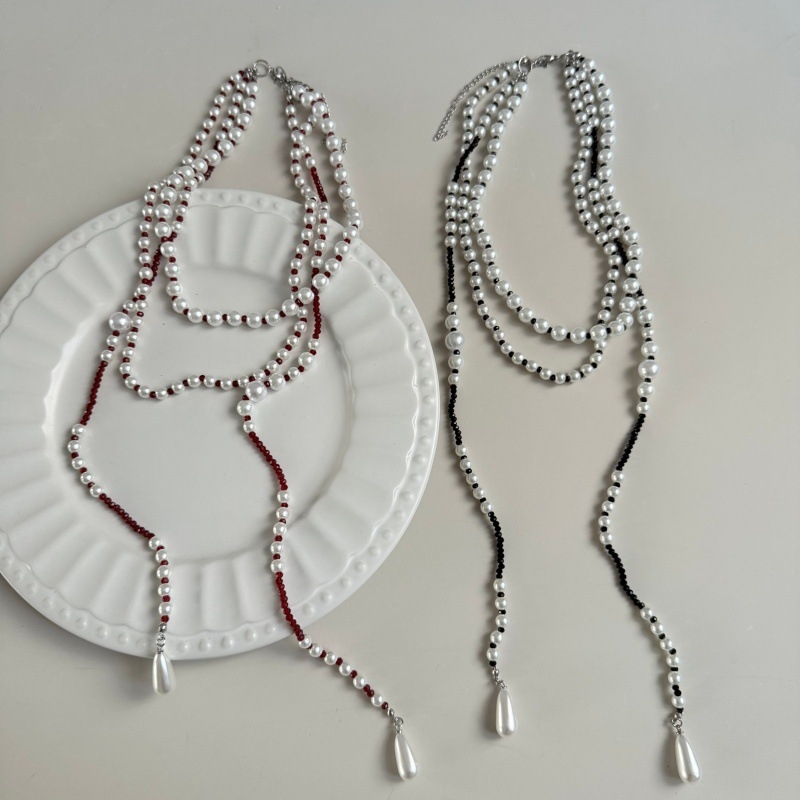 Colier din perle artificiale cu pandantiv picătură și ciucure, lucrat manual, multistrat, design geometric, Shang niu