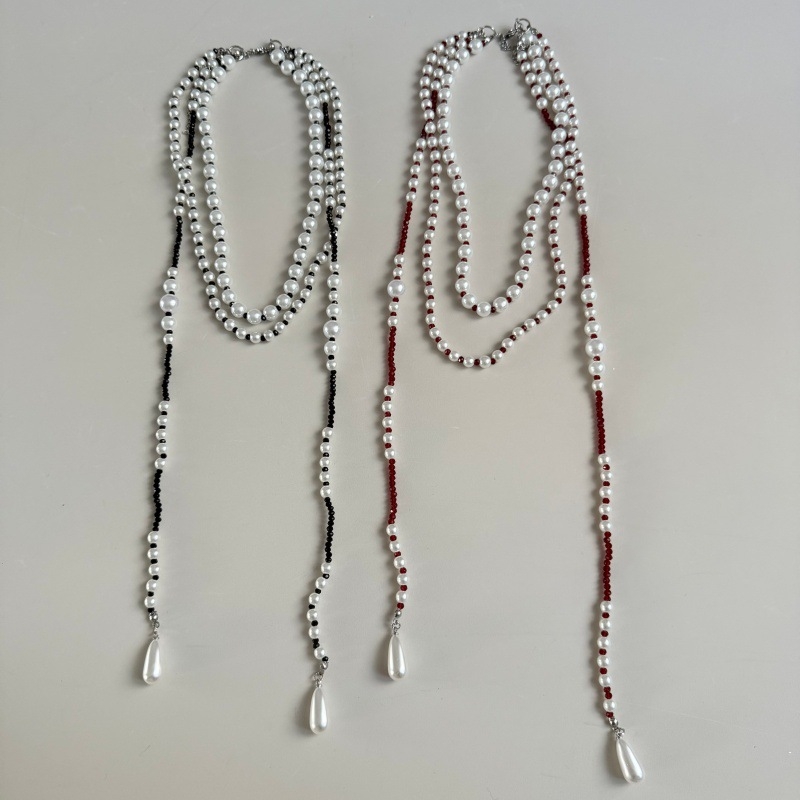 Colier din perle artificiale cu pandantiv picătură și ciucure, lucrat manual, multistrat, design geometric, Shang niu