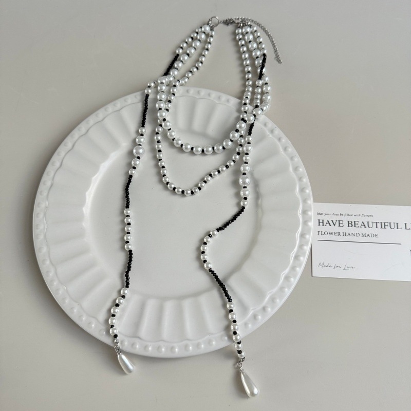 Colier din perle artificiale cu pandantiv picătură și ciucure, lucrat manual, multistrat, design geometric, Shang niu