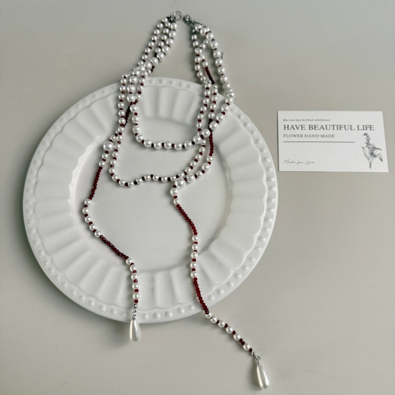 Colier din perle artificiale cu pandantiv picătură și ciucure, lucrat manual, multistrat, design geometric, Shang niu