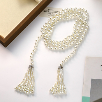 Garā vintage kaklarota ar pūdelēm un pērlēm, ģeometrisks raksts ar karogu rakstu, parasts ķēdes, pendants no sakaļķa