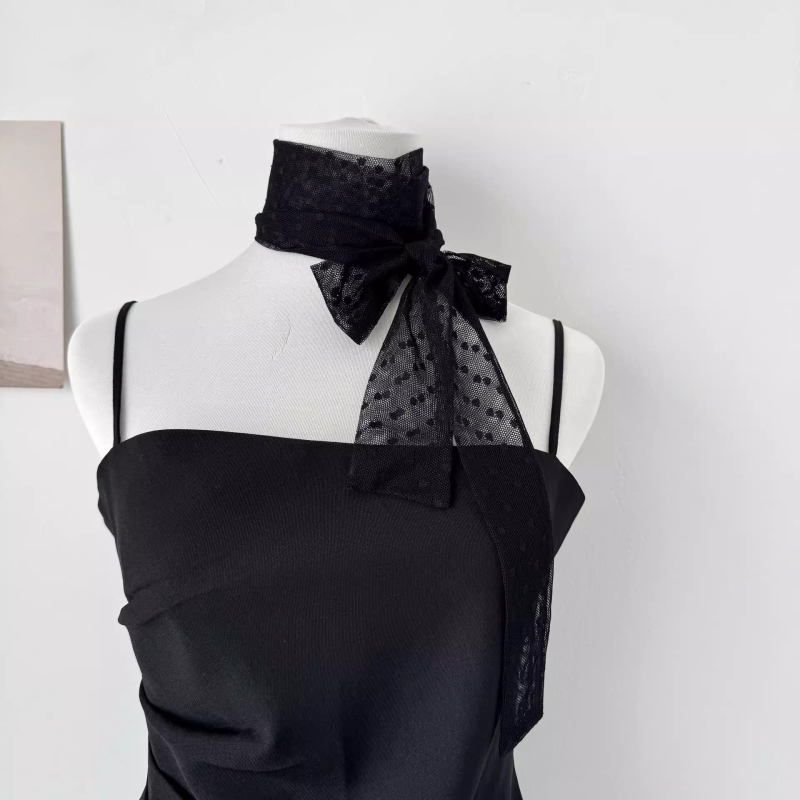 Șal lung INS stil cu dantelă și model cu buline, țesătură jacquard, Shuke Jewelry Factory, primăvara 2025