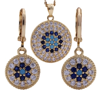 Set cercei și colier din cupru, placare electrolitică, stil Rococo, model circular, lanț șarpe