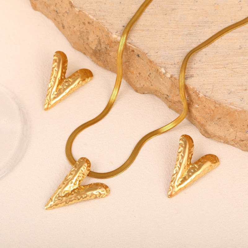 Sada náhrdelníkov z nehrdzavejúcej ocele so srdcom pre ženy, reťaz typu čepeľ, dĺžka 40+5 cm, elektroplating