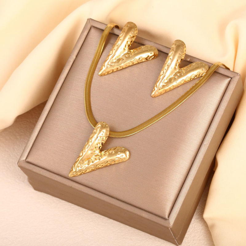 Sada náhrdelníkov z nehrdzavejúcej ocele so srdcom pre ženy, reťaz typu čepeľ, dĺžka 40+5 cm, elektroplating