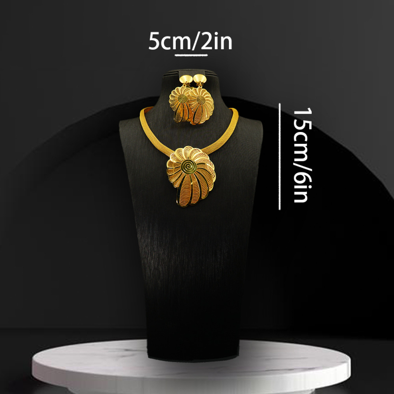 Set de bijuterii din două piese: colier și cercei, cu motiv floral, metal, placare electrolitică, lanț șarpe, pandantiv din aliaj