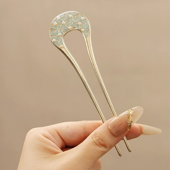 Gyöngyös hajtű U-alakú, kínai stílusú, gyerekeknek, virágos mintázat, ötvözet, tavasz 2025