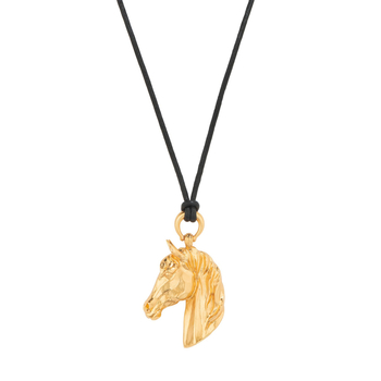 Ogrlica s kožnim užetom, privjesak od mosadnog metala s pozlaćenjem 18k na kožnom užetu od kozje kože, oblik životinje/zodijak, podesiva dužina do 120 cm, lagani luksuz