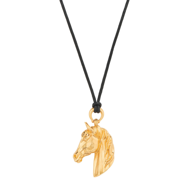 Ogrlica s kožnim užetom, privjesak od mosadnog metala s pozlaćenjem 18k na kožnom užetu od kozje kože, oblik životinje/zodijak, podesiva dužina do 120 cm, lagani luksuz