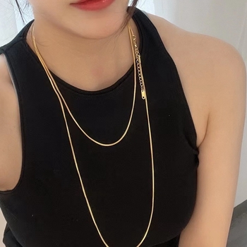 Miaolai Titāna tērauds garš kaklarota ar čūskas kaula ķēdi, džemperim piemērota ķēde, dubultslāņa ģeometriskais stils, kulons no titāna tērauda