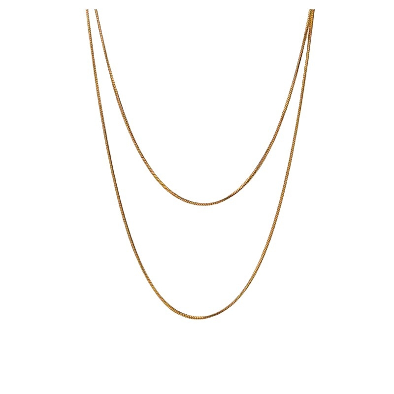 Miaolai Titāna tērauds garš kaklarota ar čūskas kaula ķēdi, džemperim piemērota ķēde, dubultslāņa ģeometriskais stils, kulons no titāna tērauda