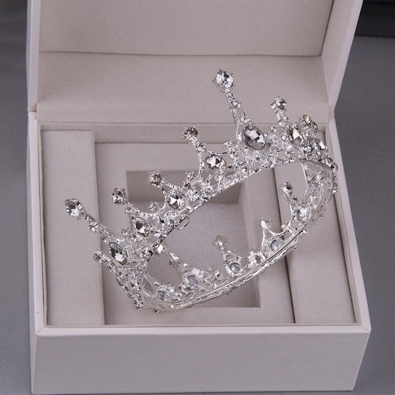 Kristalna kružna barokna kruna za glavu, legura, elektroplatirana