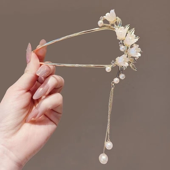 Sponka do vlasov zliatiny, tvaru U, s ozdobnými strapcami a kvetinovým motívom – starobylý štýl, prispôsobiteľné spracovanie, individuálne balené