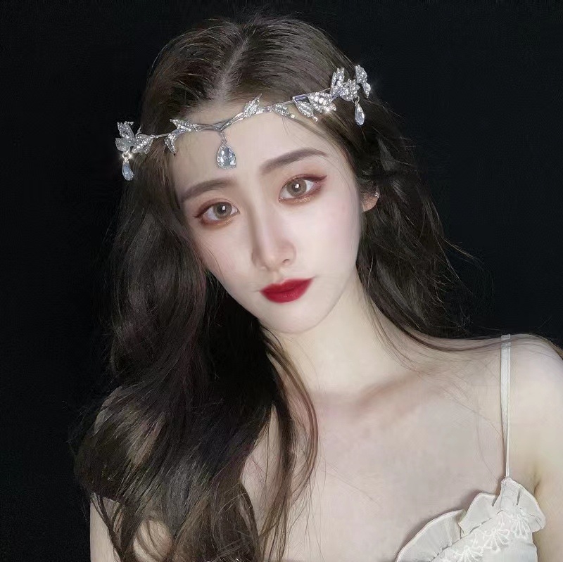 Doplnok na hlavu zliatinová koruna pre princeznú s čelo-dekoráciou vo forme kvapky vody, kórejský štýl, elektroplating, geometrický dizajn, na svadbu