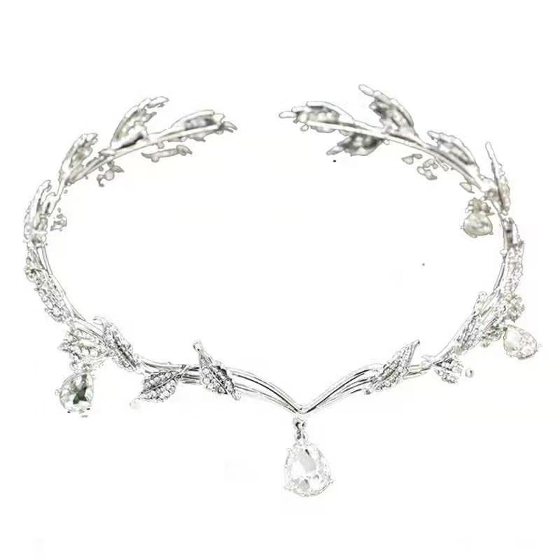 Doplnok na hlavu zliatinová koruna pre princeznú s čelo-dekoráciou vo forme kvapky vody, kórejský štýl, elektroplating, geometrický dizajn, na svadbu