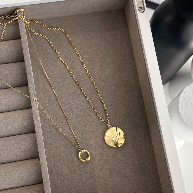 Geometrijski privjesak s pravim 18k zlatom, lanac tip džemper, ekološki bakreni privjesak, duljina 41–50 cm, stil Old Money