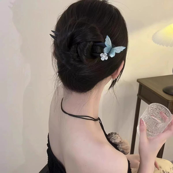 Accesorii pentru cap: agrafă de păr în formă de U, motif floare de fluture, stil retro, materiale mixte.