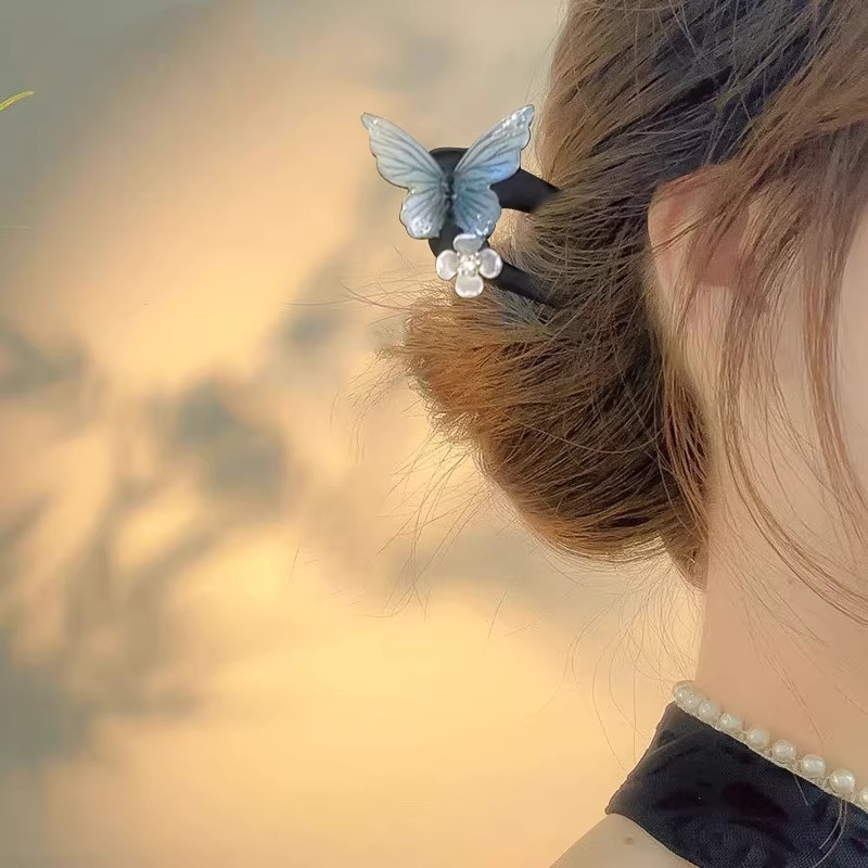 Accesorii pentru cap: agrafă de păr în formă de U, motif floare de fluture, stil retro, materiale mixte.