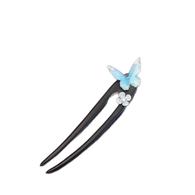 Accesorii pentru cap: agrafă de păr în formă de U, motif floare de fluture, stil retro, materiale mixte.