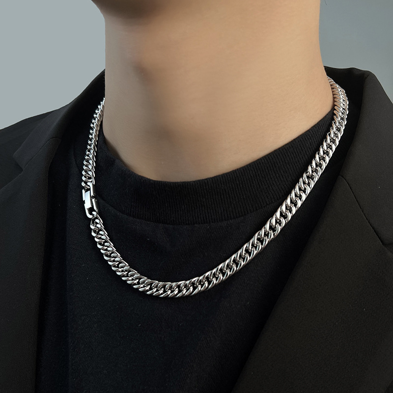 Unisex kubanska lanac od titan čelika, hip-hop stil, lanac za ključnicu, geometrijski dizajn, duljina 51–60 cm